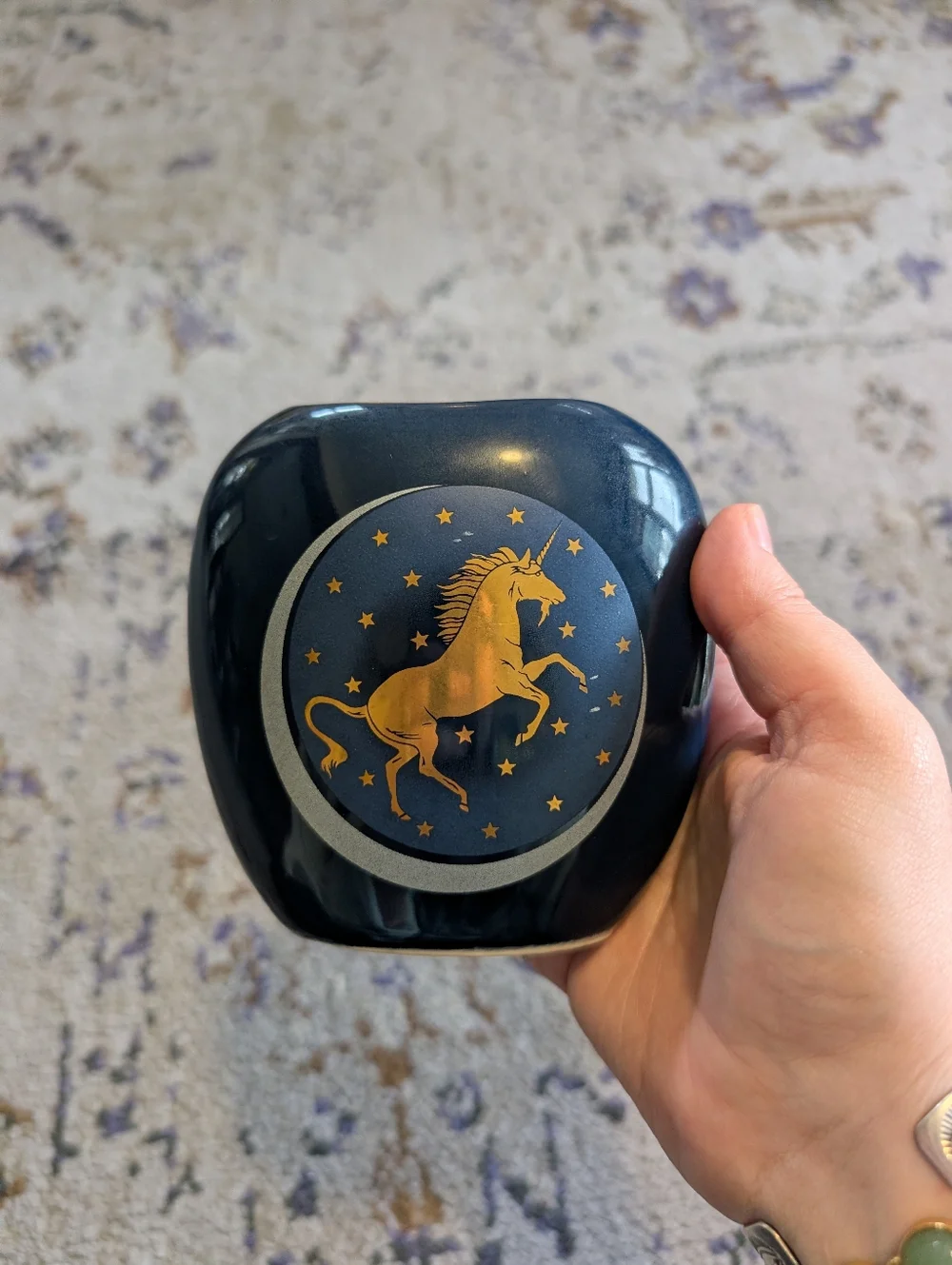 Vintage Otagiri Japan Unicorn Vase Navy Blue With Moon & Stars‎ Print